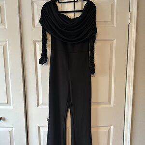 Black Mesh Sleeve Jumpsuit